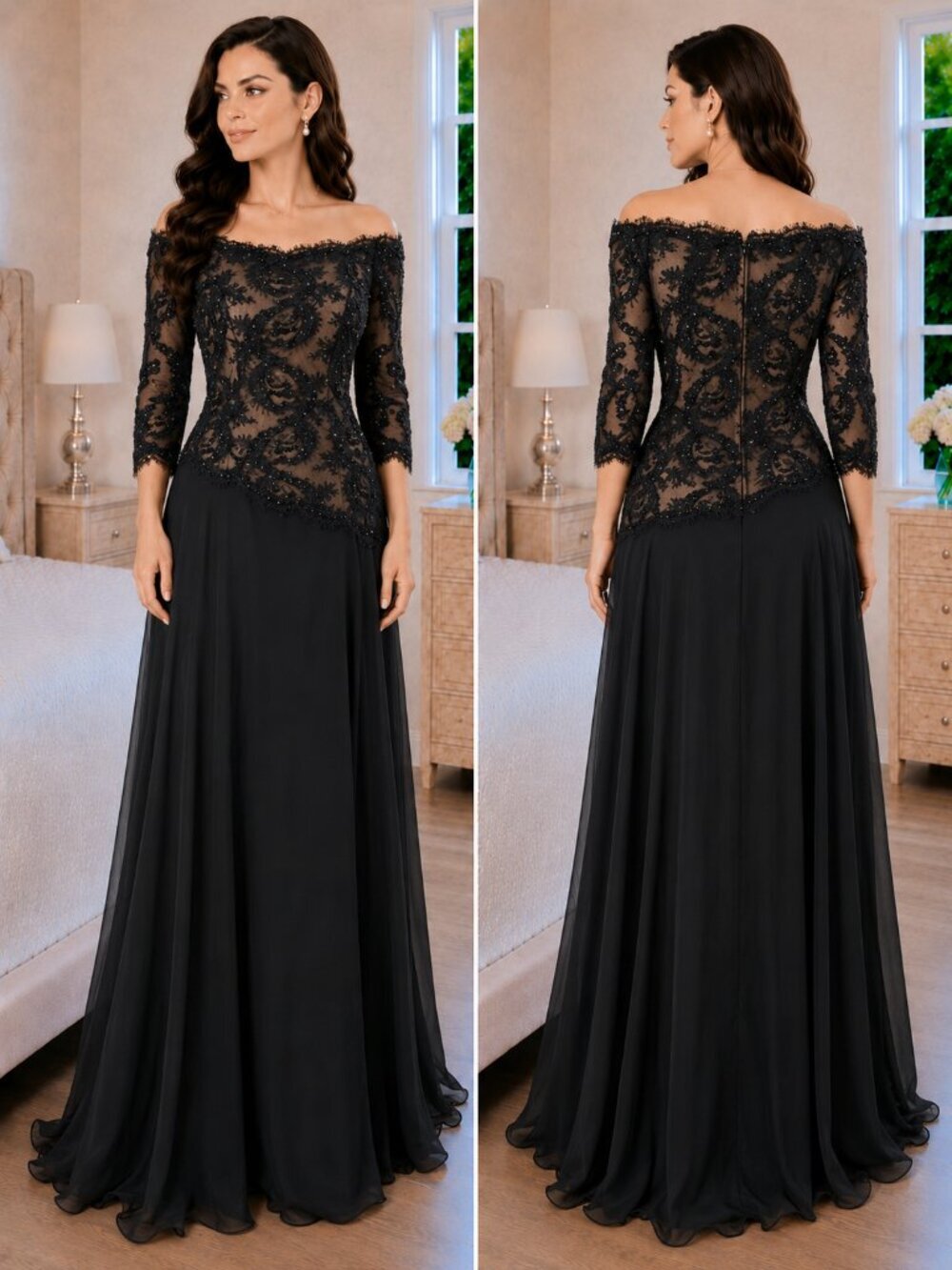 Rose Taft Vintage VTG Black Lace Formal Gown 995